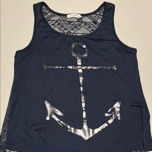Navy Tank Top with Silver Anchor Design